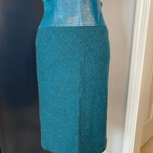 Unique wool and leather Italian pencil skirt